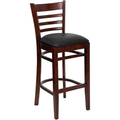 HERCULES Series Ladder Back Mahogany Wood Restaurant Barstool - Black Vinyl Seat