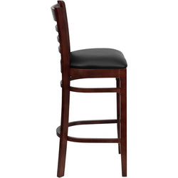 HERCULES Series Ladder Back Mahogany Wood Restaurant Barstool - Black Vinyl Seat