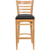 HERCULES Series Ladder Back Natural Wood Restaurant Barstool - Black Vinyl Seat
