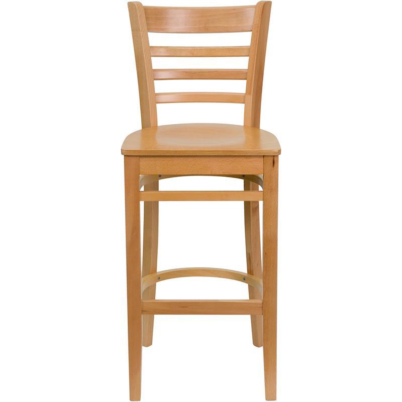 HERCULES Series Ladder Back Natural Wood Restaurant Barstool