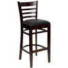 HERCULES Series Ladder Back Walnut Wood Restaurant Barstool - Black Vinyl Seat