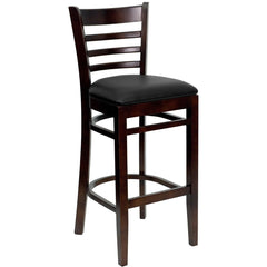 HERCULES Series Ladder Back Walnut Wood Restaurant Barstool - Black Vinyl Seat
