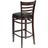 HERCULES Series Ladder Back Walnut Wood Restaurant Barstool - Black Vinyl Seat