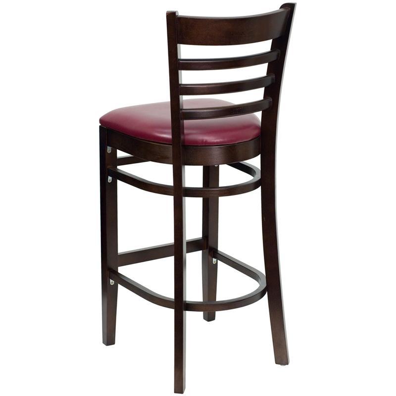 HERCULES Series Ladder Back Walnut Wood Restaurant Barstool - Burgundy Vinyl Seat