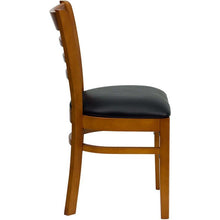 Load image into Gallery viewer, HERCULES Series Ladder Back Cherry Wood Restaurant Chair - Black Vinyl Seat