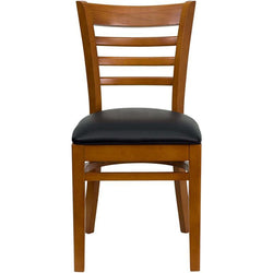 HERCULES Series Ladder Back Cherry Wood Restaurant Chair - Black Vinyl Seat