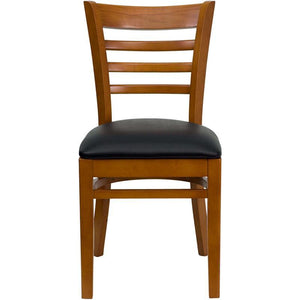 HERCULES Series Ladder Back Cherry Wood Restaurant Chair - Black Vinyl Seat