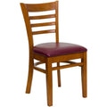 HERCULES Series Ladder Back Cherry Wood Restaurant Chair - Burgundy Vinyl Seat