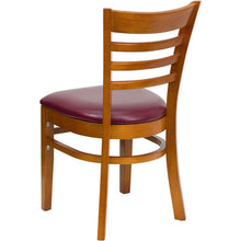 Load image into Gallery viewer, HERCULES Series Ladder Back Cherry Wood Restaurant Chair - Burgundy Vinyl Seat