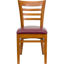 HERCULES Series Ladder Back Cherry Wood Restaurant Chair - Burgundy Vinyl Seat
