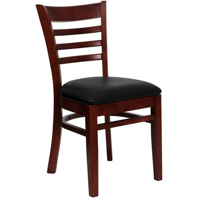 HERCULES Series Ladder Back Mahogany Wood Restaurant Chair - Black Vinyl Seat