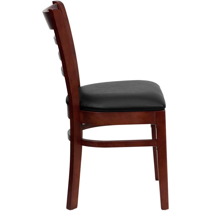 HERCULES Series Ladder Back Mahogany Wood Restaurant Chair - Black Vinyl Seat