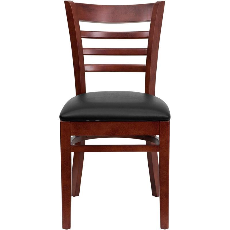 HERCULES Series Ladder Back Mahogany Wood Restaurant Chair - Black Vinyl Seat