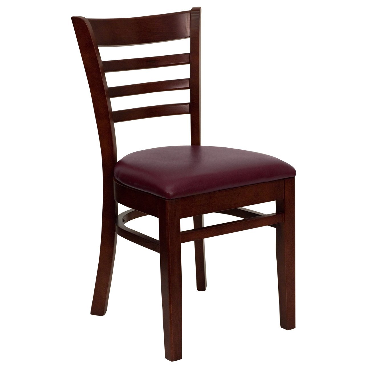 HERCULES Series Ladder Back Mahogany Wood Restaurant Chair - Burgundy Vinyl Seat