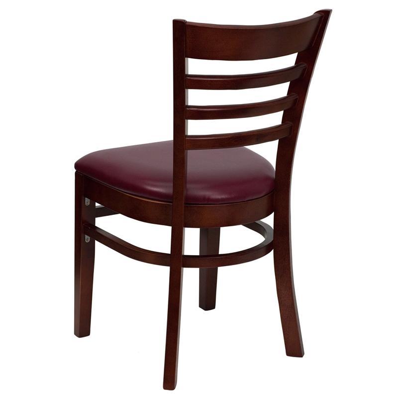 HERCULES Series Ladder Back Mahogany Wood Restaurant Chair - Burgundy Vinyl Seat
