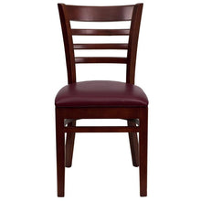 Load image into Gallery viewer, HERCULES Series Ladder Back Mahogany Wood Restaurant Chair - Burgundy Vinyl Seat