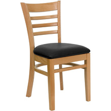 Load image into Gallery viewer, HERCULES Series Ladder Back Natural Wood Restaurant Chair - Black Vinyl Seat