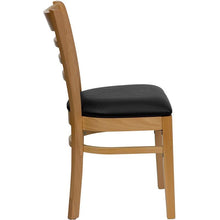 Load image into Gallery viewer, HERCULES Series Ladder Back Natural Wood Restaurant Chair - Black Vinyl Seat