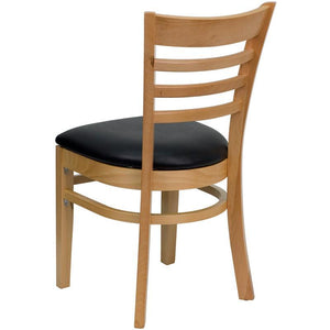 HERCULES Series Ladder Back Natural Wood Restaurant Chair - Black Vinyl Seat