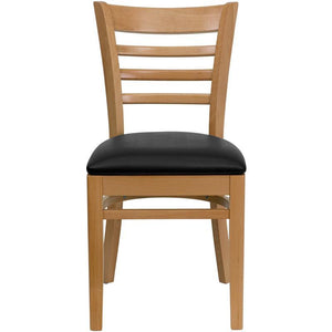 HERCULES Series Ladder Back Natural Wood Restaurant Chair - Black Vinyl Seat