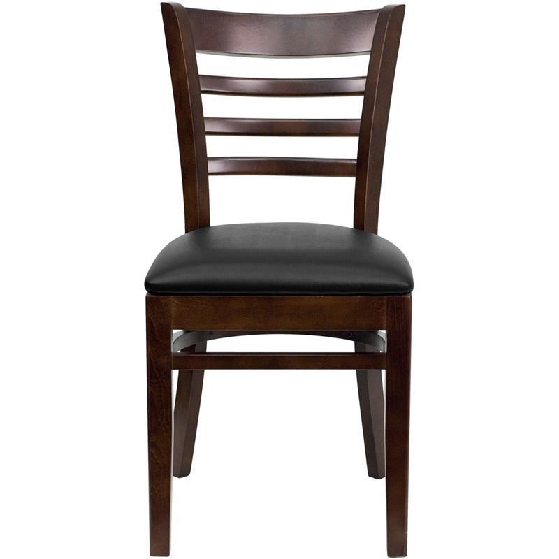 HERCULES Series Ladder Back Walnut Wood Restaurant Chair - Black Vinyl Seat