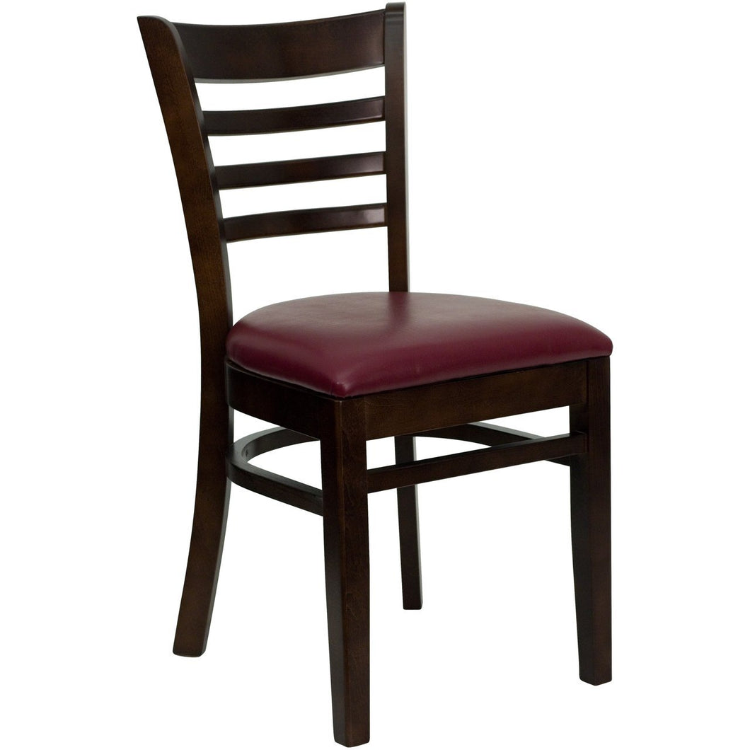 HERCULES Series Ladder Back Walnut Wood Restaurant Chair - Burgundy Vinyl Seat