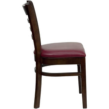 Load image into Gallery viewer, HERCULES Series Ladder Back Walnut Wood Restaurant Chair - Burgundy Vinyl Seat