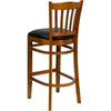 HERCULES Series Vertical Slat Back Cherry Wood Restaurant Barstool - Black Vinyl Seat