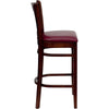 HERCULES Series Vertical Slat Back Mahogany Wood Restaurant Barstool - Burgundy Vinyl Seat - Side