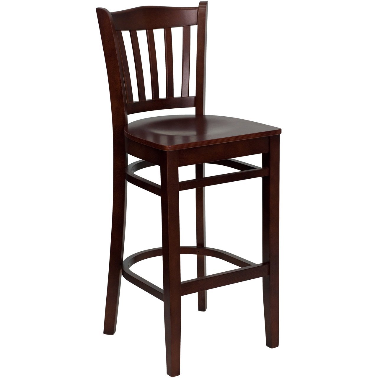 HERCULES Series Vertical Slat Back Mahogany Wood Restaurant Barstool