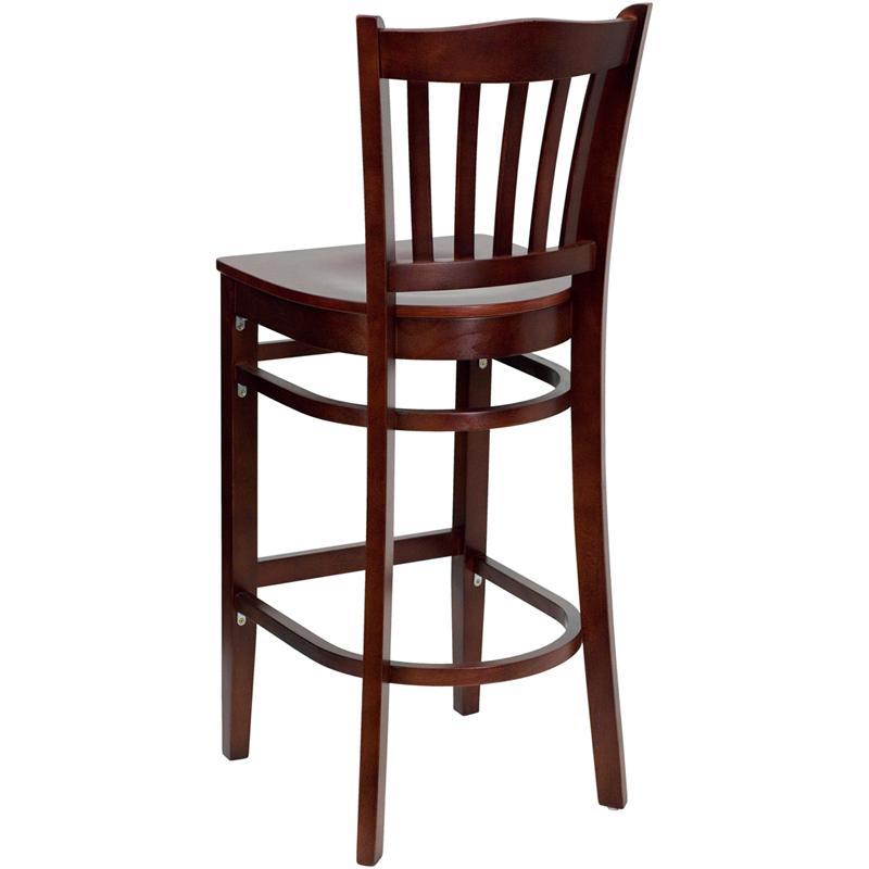 HERCULES Series Vertical Slat Back Mahogany Wood Restaurant Barstool