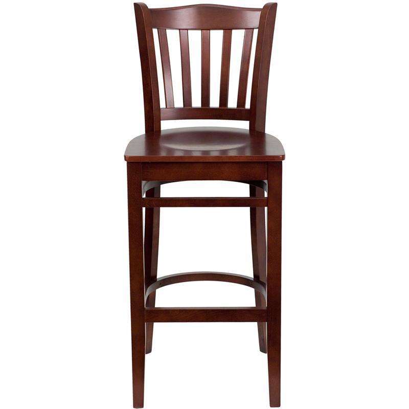 HERCULES Series Vertical Slat Back Mahogany Wood Restaurant Barstool