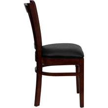 Load image into Gallery viewer, HERCULES Series Vertical Slat Back Mahogany Wood Restaurant Chair - Black Vinyl Seat