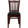HERCULES Series Vertical Slat Back Mahogany Wood Restaurant Chair - Black Vinyl Seat
