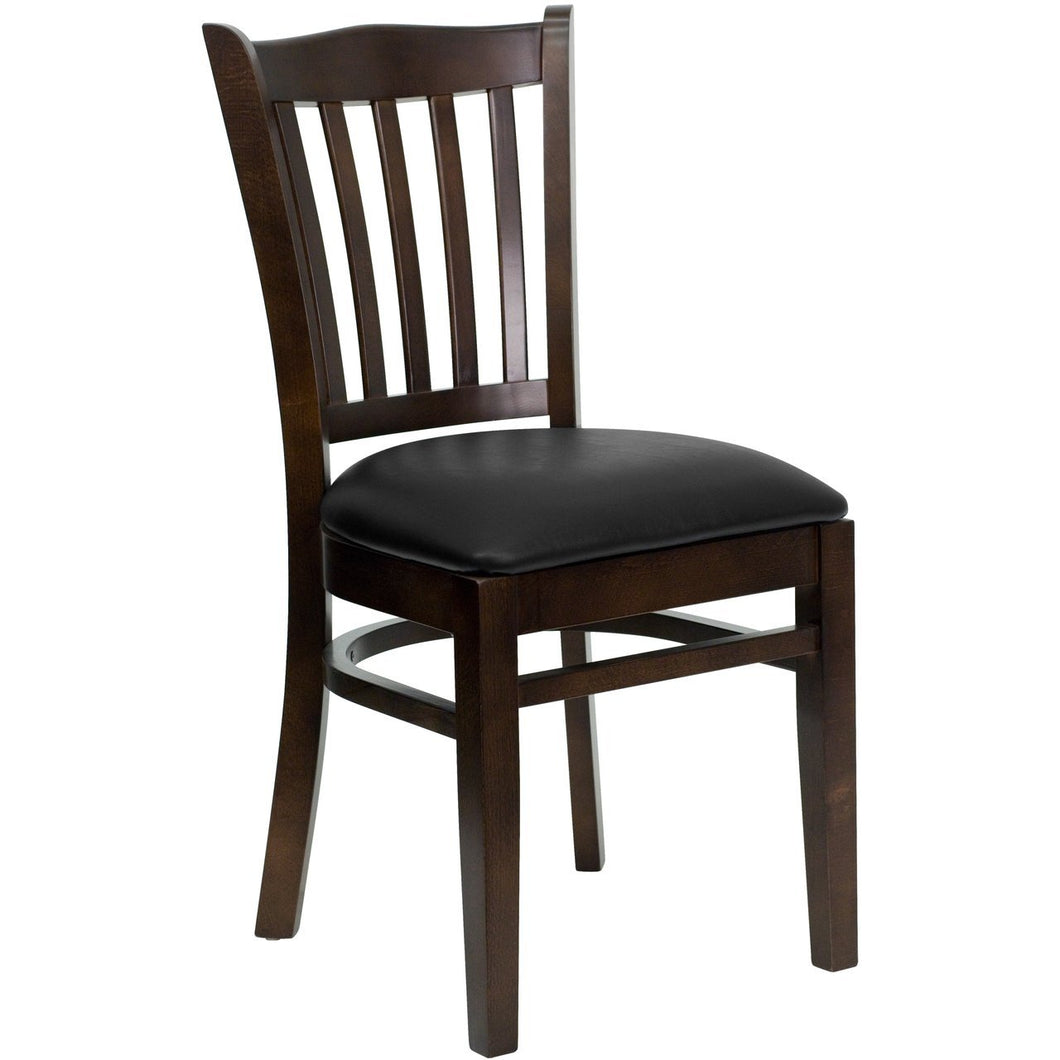HERCULES Series Vertical Slat Back Walnut Wood Restaurant Chair - Black Vinyl Seat