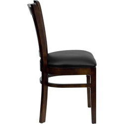 Vertical Slat Back Walnut Wood  Black Vinyl Seat