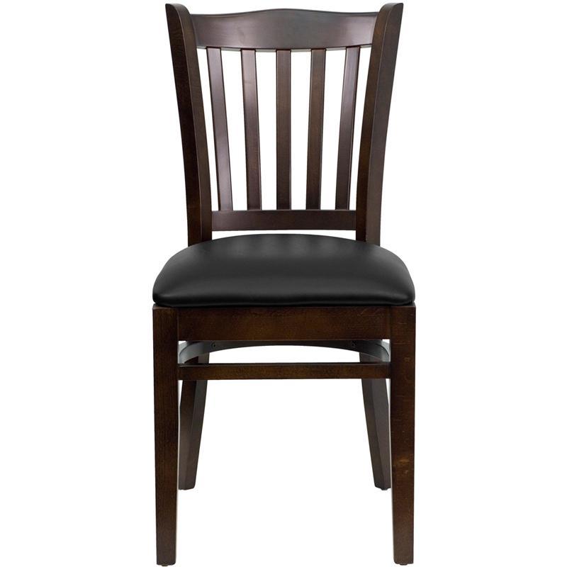 HERCULES Series Vertical Slat Back Walnut Wood Restaurant Chair - Black Vinyl Seat