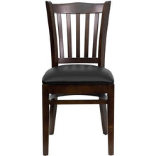 Load image into Gallery viewer, HERCULES Series Vertical Slat Back Walnut Wood Restaurant Chair - Black Vinyl Seat