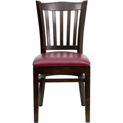 HERCULES Series Vertical Slat Back Walnut Wood Restaurant Chair - Burgundy Vinyl Seat