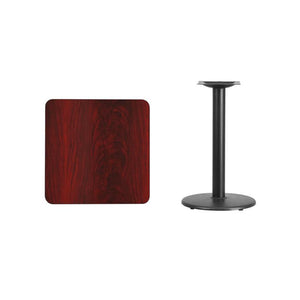 24'' Square Mahogany Laminate Table Top with 18'' Round Table Height Base