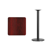 Load image into Gallery viewer, 24&#39;&#39; Square Mahogany Laminate Table Top with 18&#39;&#39; Round Bar Height Table Base