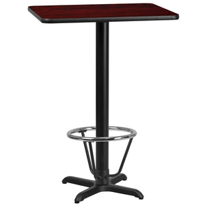 24'' x 30'' Rectangular Mahogany Laminate Table Top with 22'' x 22'' Bar Height Table Base and Foot Ring