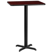 Load image into Gallery viewer, 24&#39;&#39; x 30&#39;&#39; Rectangular Mahogany Laminate Table Top with 22&#39;&#39; x 22&#39;&#39; Bar Height Table Base