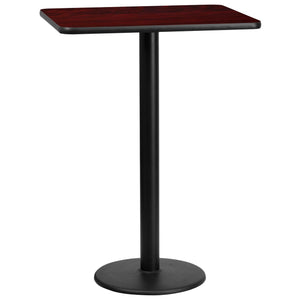 24'' x 30'' Rectangular Mahogany Laminate Table Top with 18'' Round Bar Height Table Base