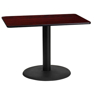 24'' x 42'' Rectangular Mahogany Laminate Table Top with 24'' Round Table Height Base