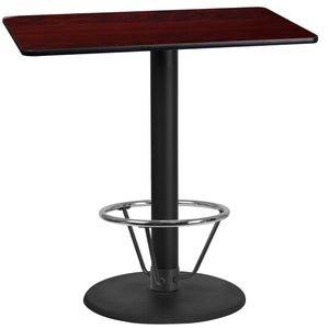24'' x 42'' Rectangular Mahogany Laminate Table Top with 24'' Round Bar Height Table Base and Foot Ring
