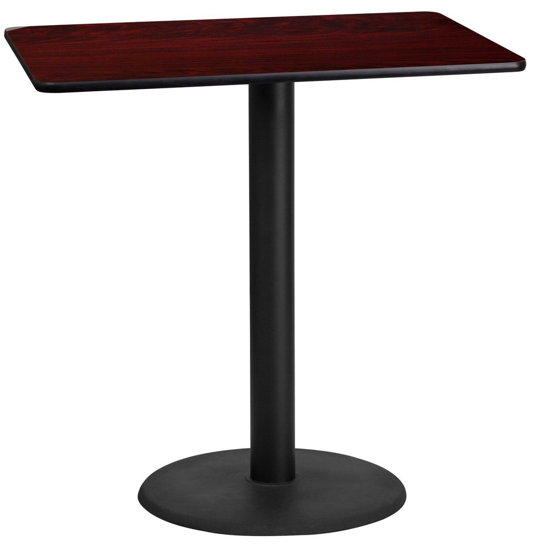 24'' x 42'' Rectangular Mahogany Laminate Table Top with 24'' Round Bar Height Table Base