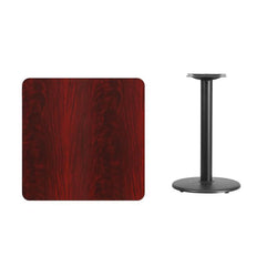  Square Mahogany Laminate Table Top with 18'' Round Table Height Base