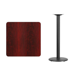 30'' Square Mahogany Laminate Table Top with 18'' Round Bar Height Table Base