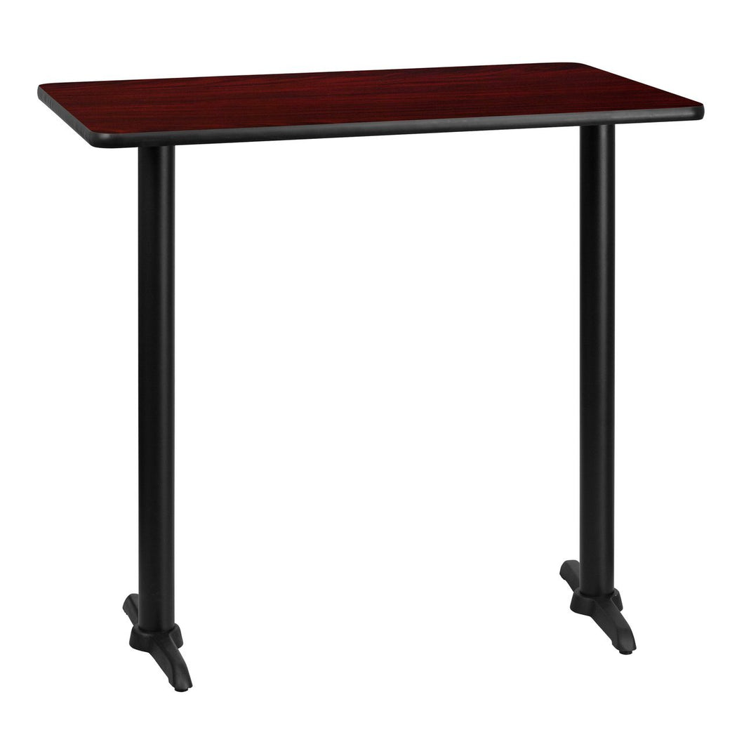 30'' x 42'' Rectangular Mahogany Laminate Table Top with 5'' x 22'' Bar Height Table Bases